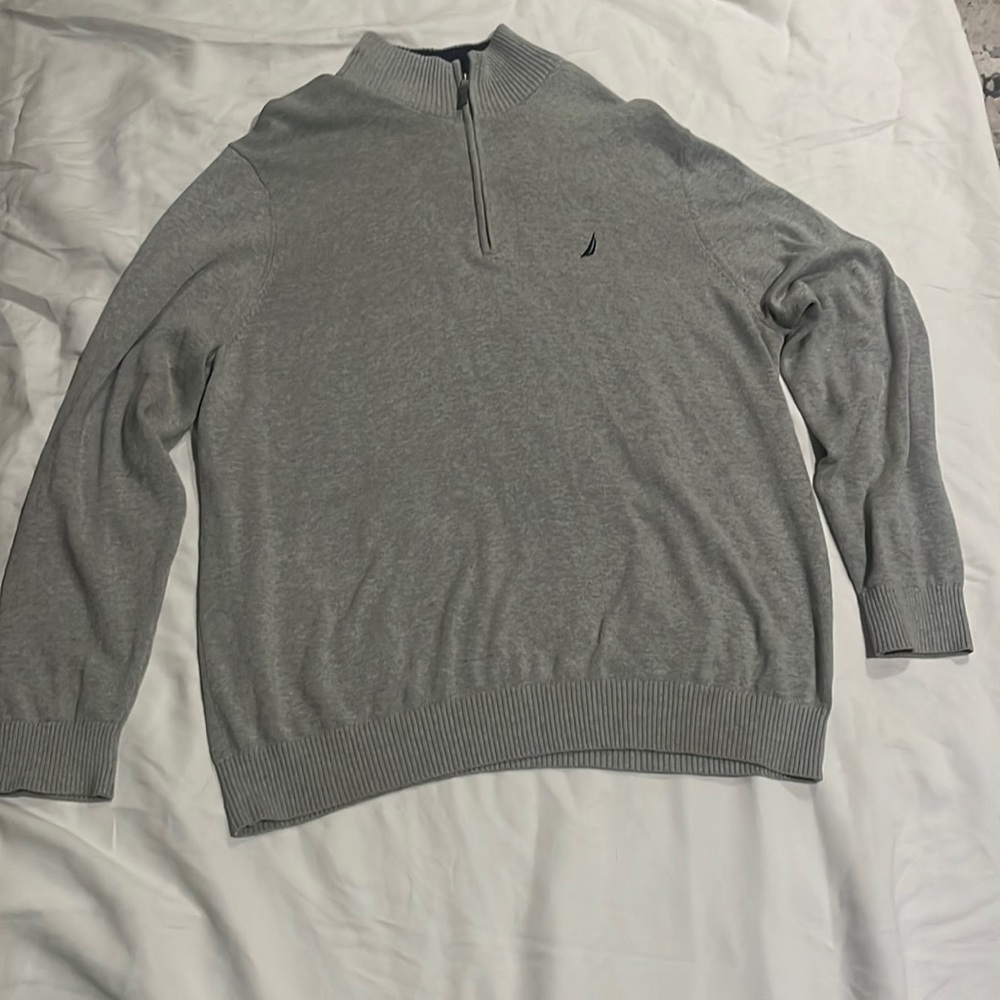 Nautical Men's Ribbed Mock Neck Sweater Sz 2XL Half Zip Gray Long Sleeve